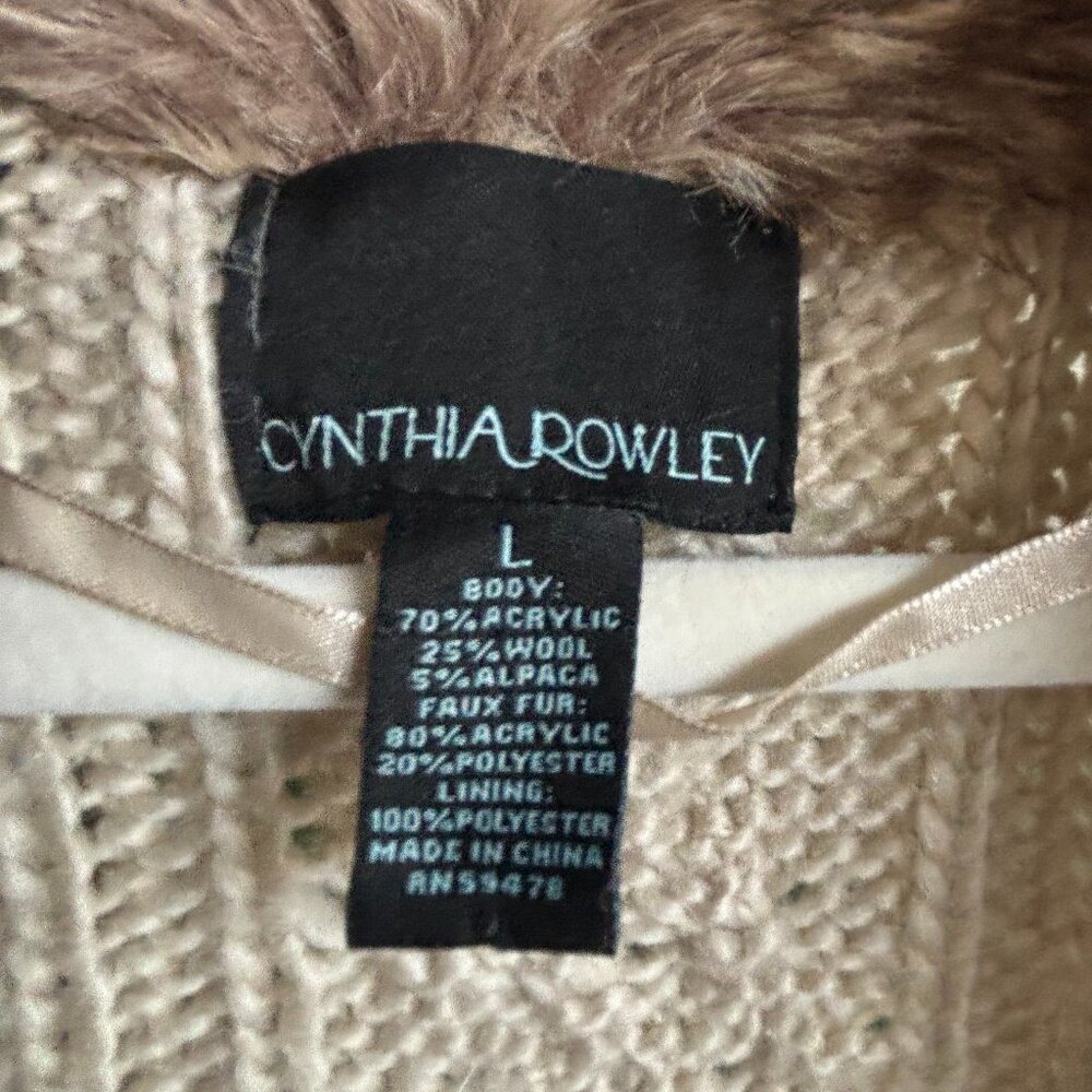 Cynthia Rowley Wool Alpaca Blend Cardigan With Faux Fur Neck Size L - Picture 4 of 5